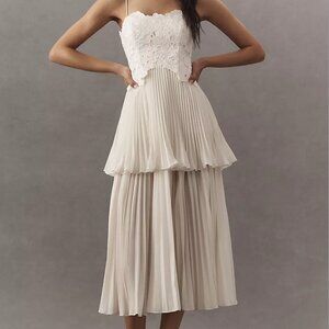 Size 4 - AMUR Esme Laser-Cut Floral Tiered Midi Dress White